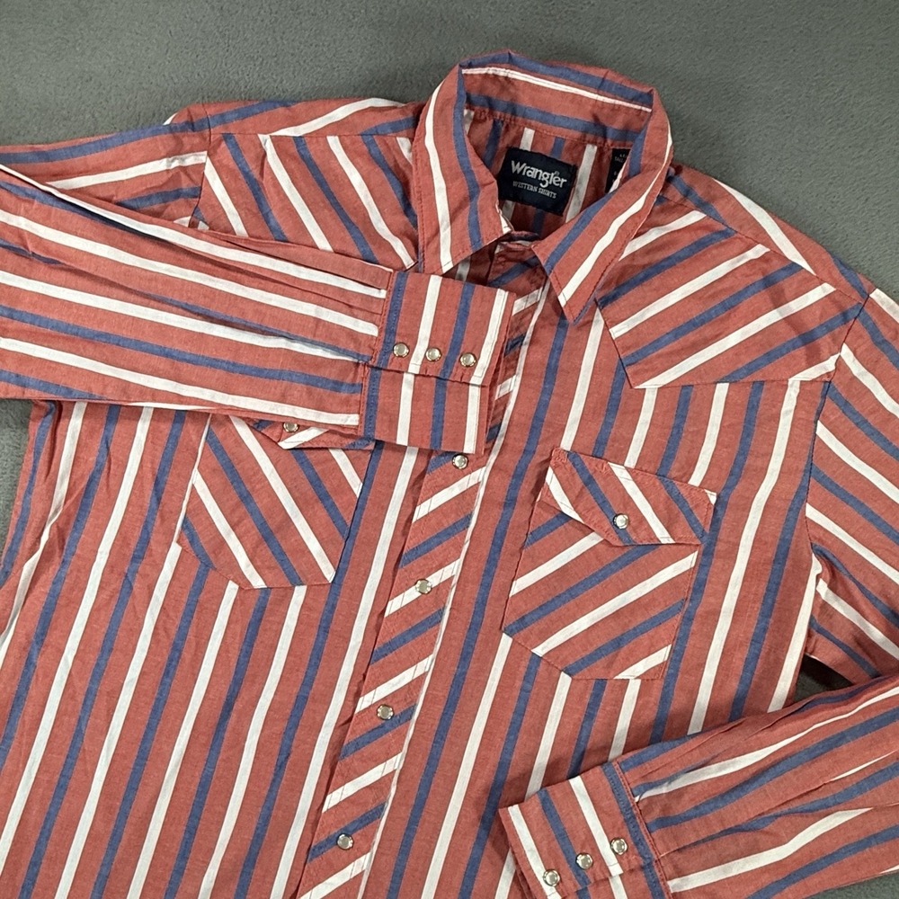 Wrangler Men's Pink Striped Long Sleeve Pearl Snap Western Shirt Size Large Tall
